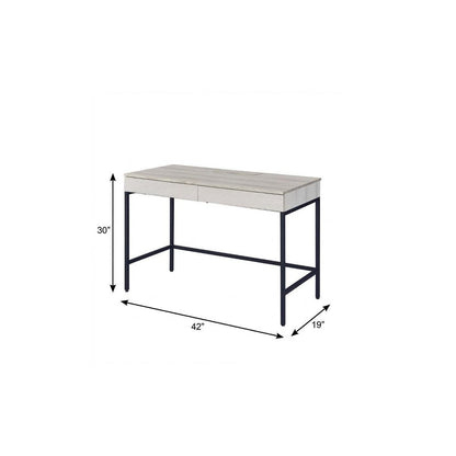 42" Natural and Black Writing Desk With Two Drawers