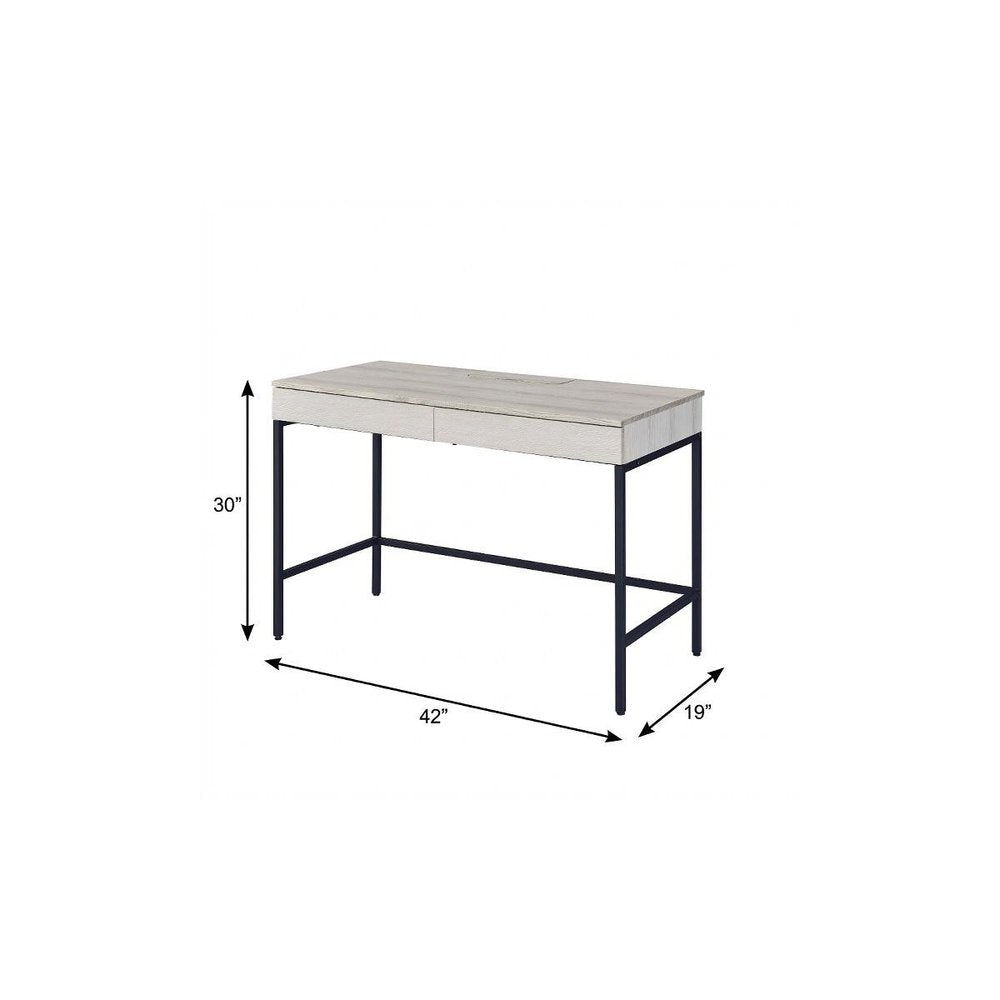 42" Natural and Black Writing Desk With Two Drawers
