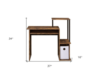 37" Oak and Black Wood and Metal Computer Desk