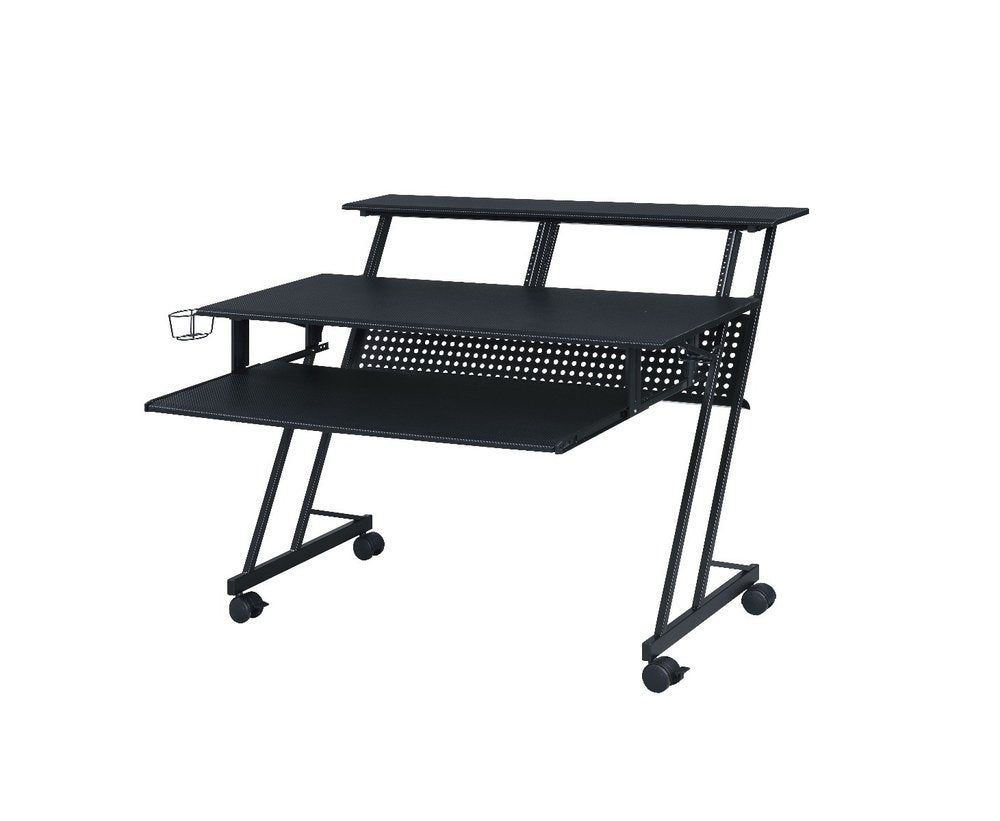 47" Black Wood and Metal Rolling Computer Desk