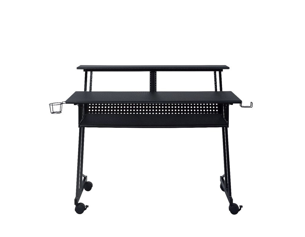 47" Black Wood and Metal Rolling Computer Desk