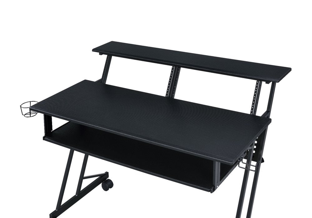 47" Black Wood and Metal Rolling Computer Desk