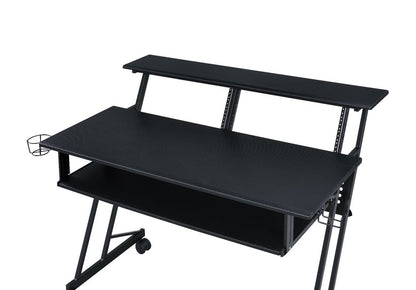 47" Black Wood and Metal Rolling Computer Desk