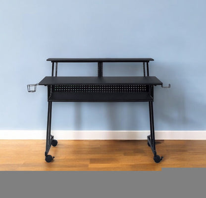 47" Black Wood and Metal Rolling Computer Desk
