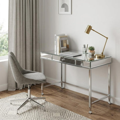 42" Clear and Silver Mirrored Writing Desk