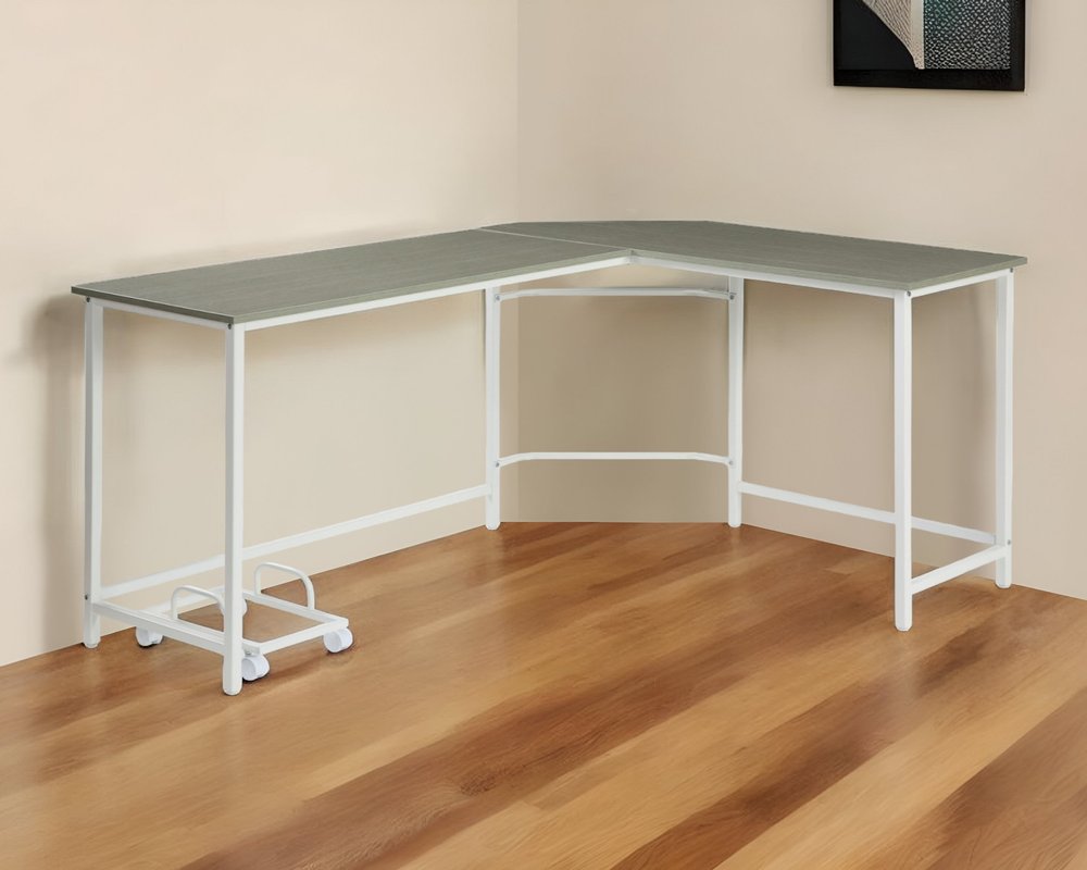 66" Gray and White L Shape Computer Desk