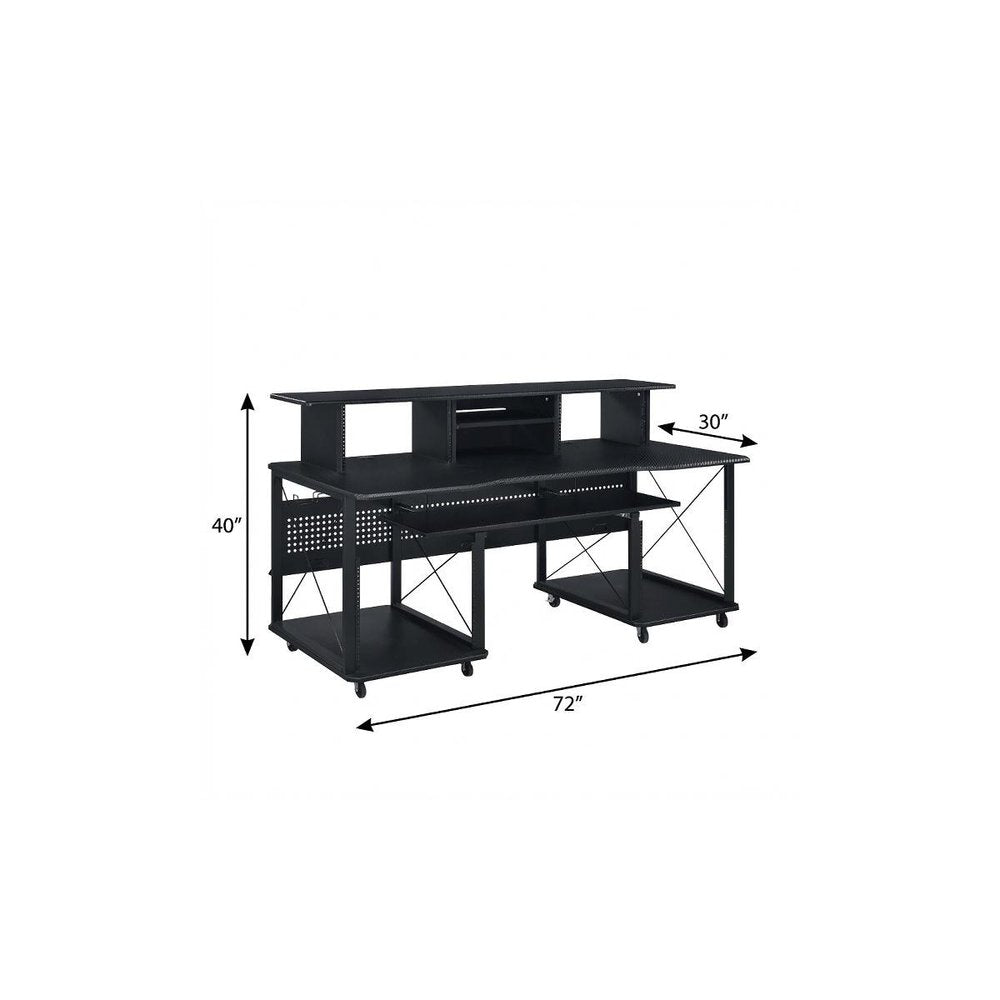 72" Black Wood and Metal Rolling Computer Desk