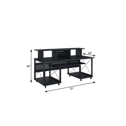 72" Black Wood and Metal Rolling Computer Desk