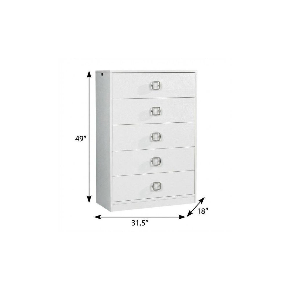 32" White Manufactured Wood + Solid Wood Stainless Steel Six Drawer Chest