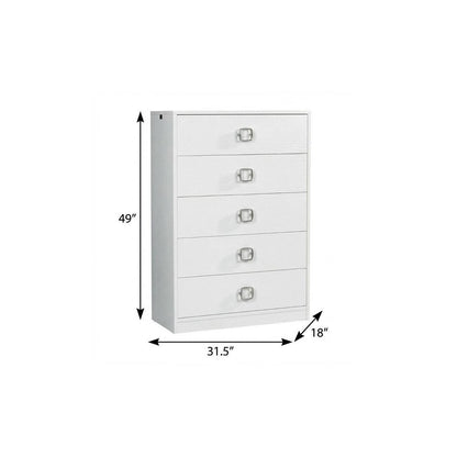 32" White Manufactured Wood + Solid Wood Stainless Steel Six Drawer Chest