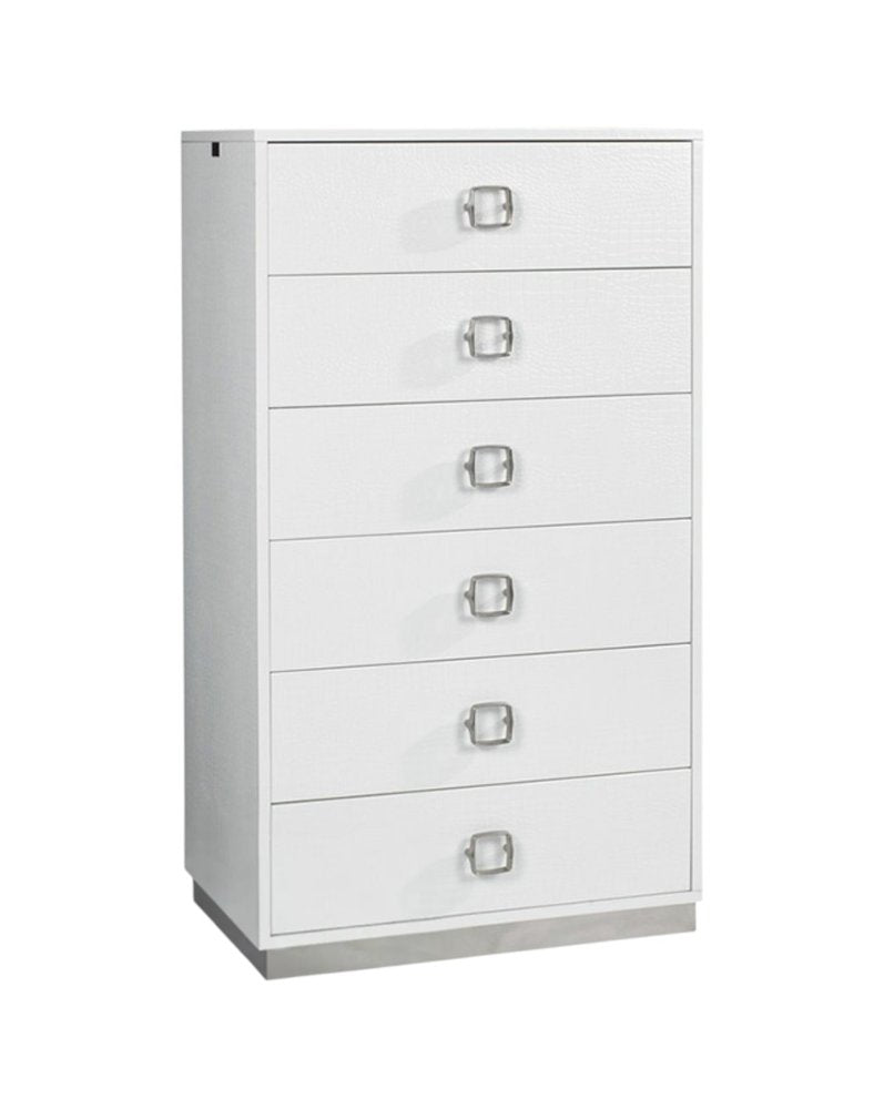 32" White Manufactured Wood + Solid Wood Stainless Steel Six Drawer Chest