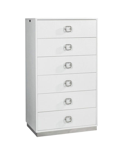 32" White Manufactured Wood + Solid Wood Stainless Steel Six Drawer Chest