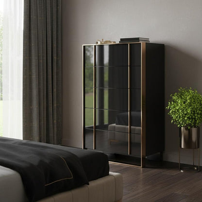 33" Black Gold Manufactured Wood + Solid Wood Stainless Steel Five Drawer Chest