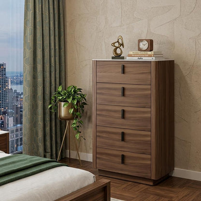 28" Black And White Wood Five Drawer Dresser