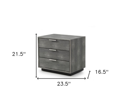 22" Gray Solid and Manufactured Wood Shagreen Three Drawer Nightstand