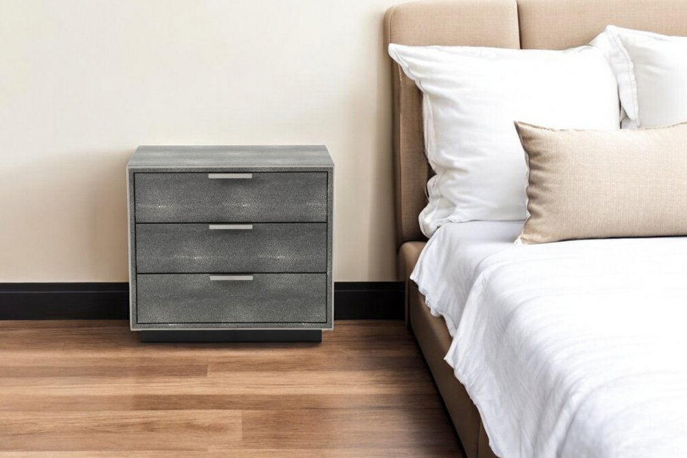 22" Gray Solid and Manufactured Wood Shagreen Three Drawer Nightstand