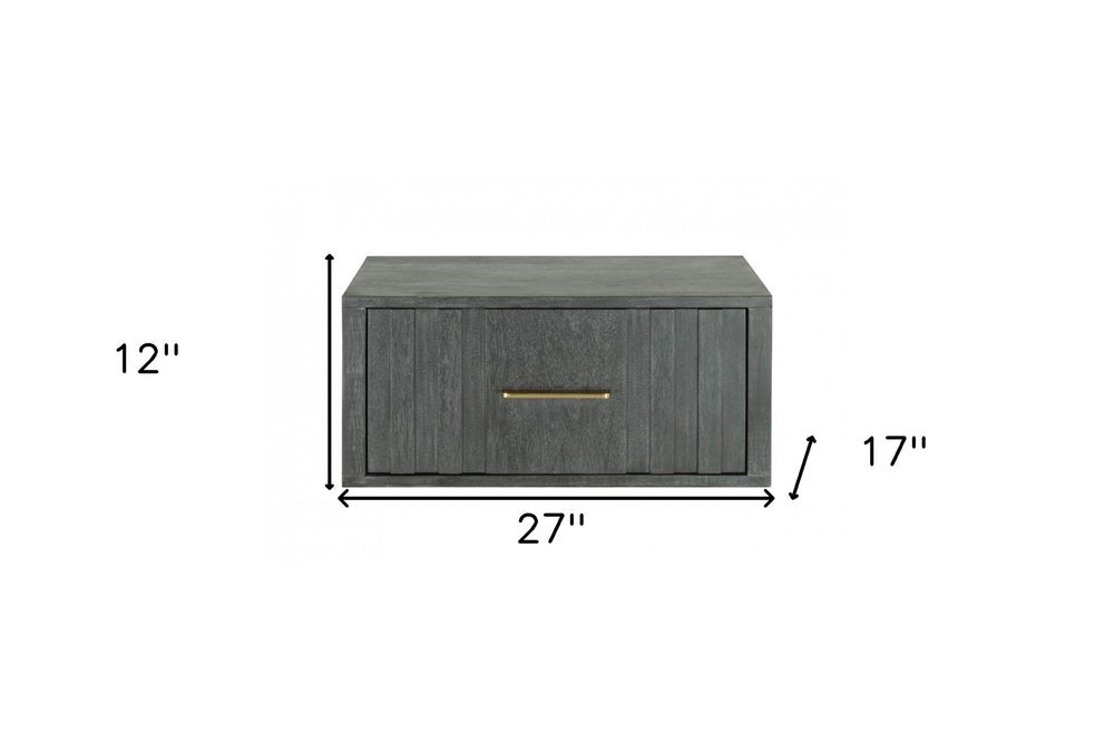 12" Gray Solid and Manufactured Wood One Drawer Nightstand
