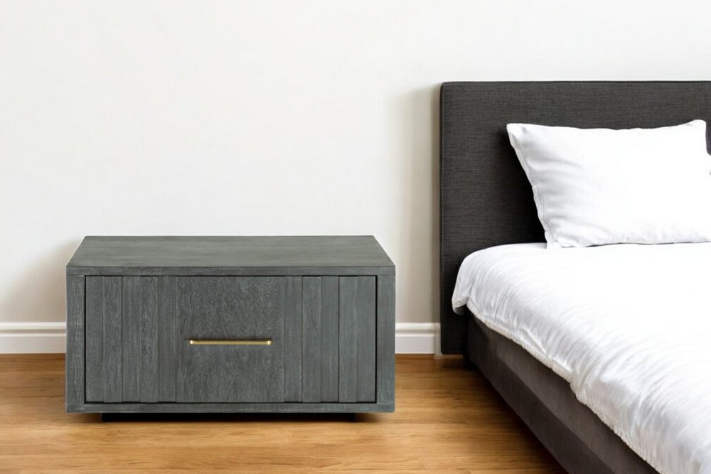 12" Gray Solid and Manufactured Wood One Drawer Nightstand