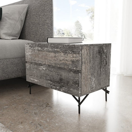 21" Gray Iron and Wood Two Drawer Nightstand