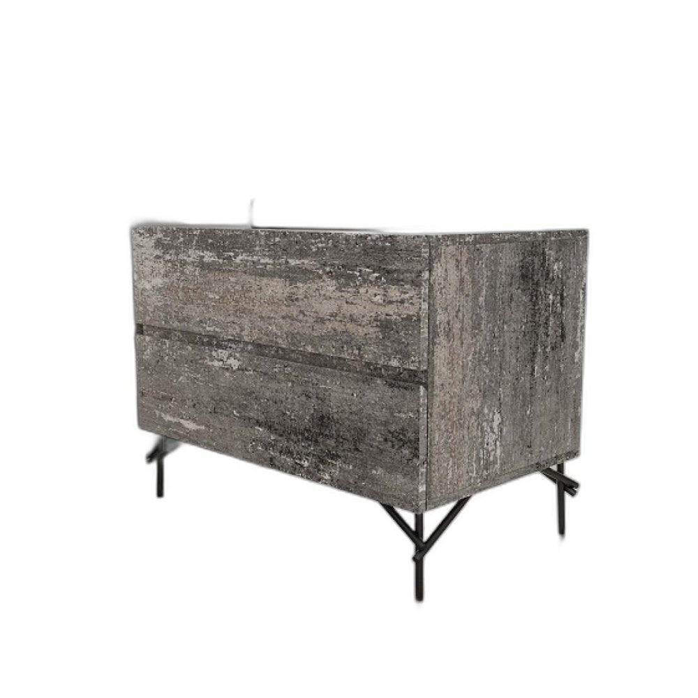 21" Gray Iron and Wood Two Drawer Nightstand