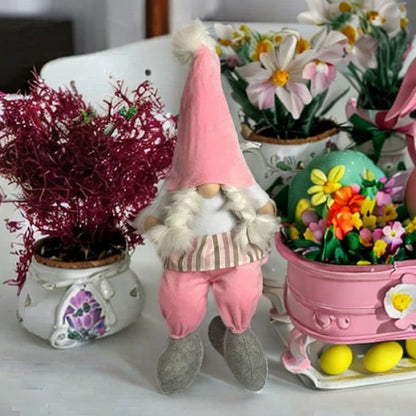 30" Pink and White Fabric Christmas Standing Gnome Tabletop Sculpture