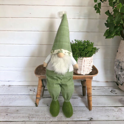 30" Green and White Fabric Christmas Standing Gnome Tabletop Sculpture