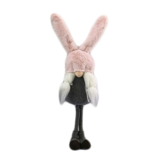 20" Gray and Pink Fabric Easter Standing Gnome Tabletop Sculpture