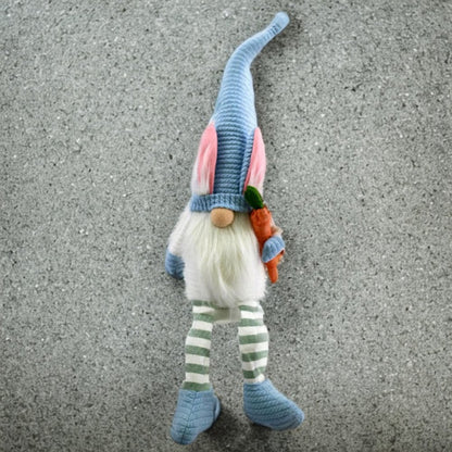 32" Blue and White Fabric Christmas Sitting Gnome Tabletop Sculpture