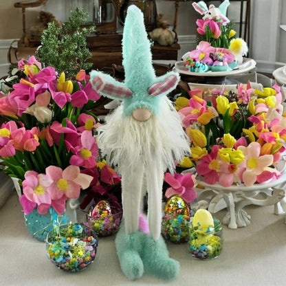 23" Blue and White Fabric Standing Bunny Gnome Tabletop Sculpture