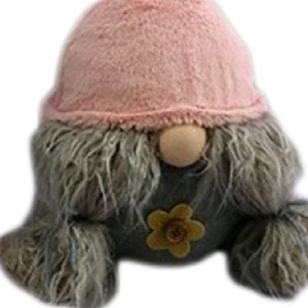 19" Gray and Pink Fabric Easter Standing Gnome Tabletop Sculpture