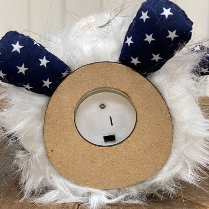 14" Red White and Blue Fabric Independence Day Standing Gnome Tabletop Sculpture with LED