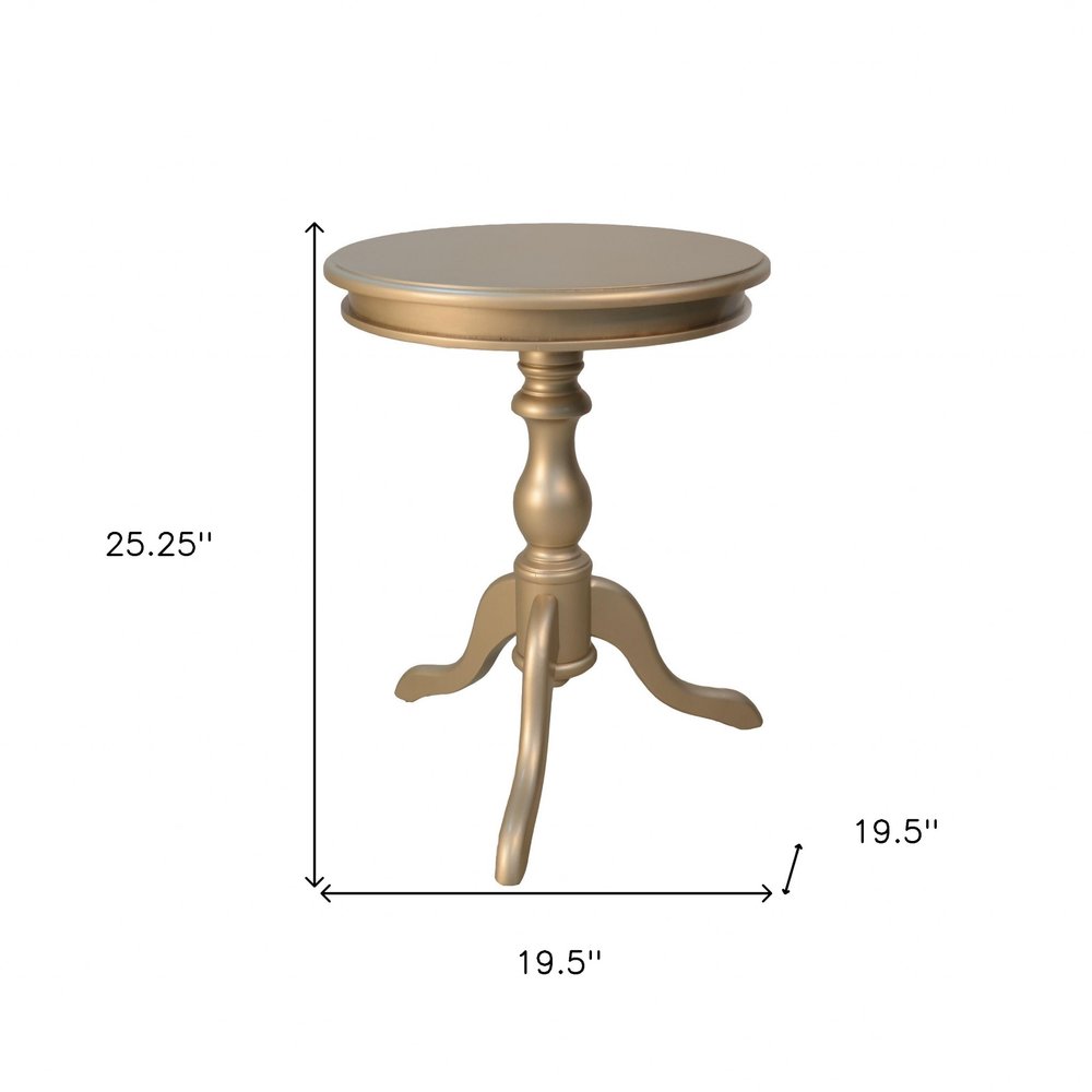 25" Champagne Wood And Solid Wood Round Pedestal End Table
