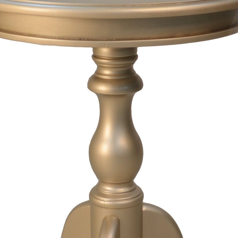 25" Champagne Wood And Solid Wood Round Pedestal End Table