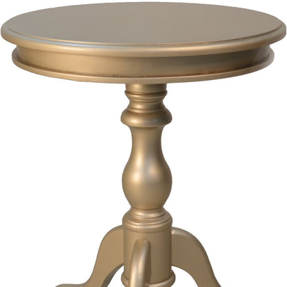 25" Champagne Wood And Solid Wood Round Pedestal End Table