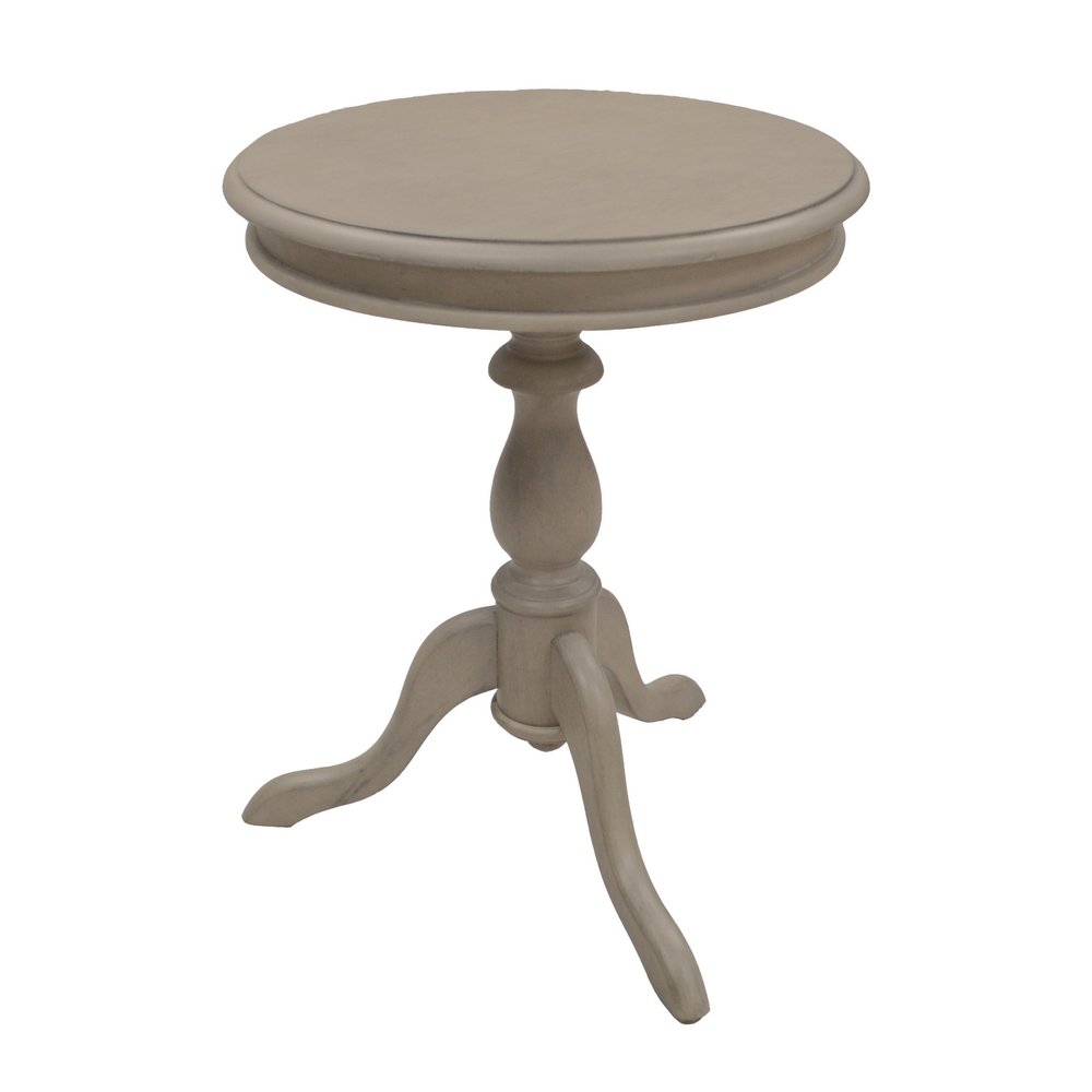 25" Gray Distressed Wood And Solid Wood Round Pedestal End Table