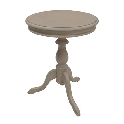 25" Gray Distressed Wood And Solid Wood Round Pedestal End Table
