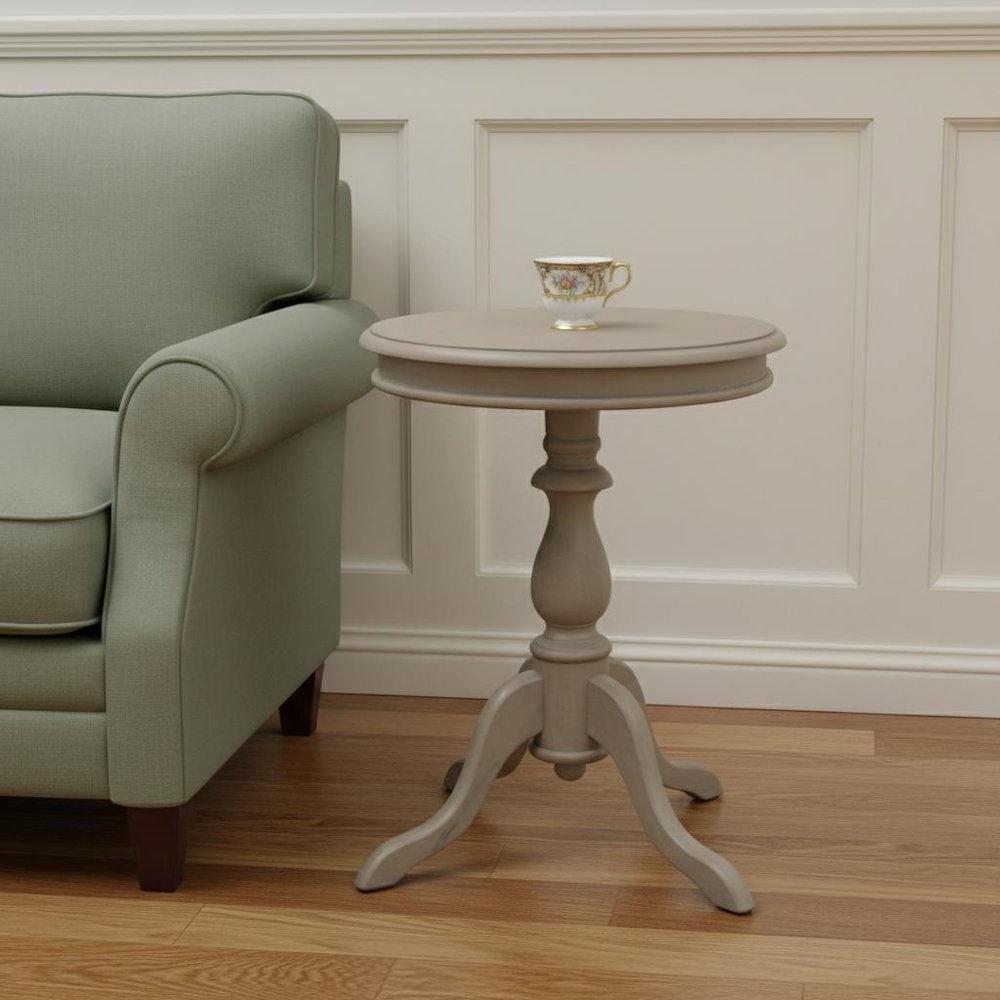 25" Gray Distressed Wood And Solid Wood Round Pedestal End Table
