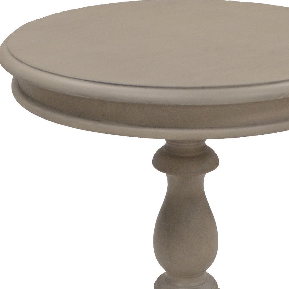 25" Gray Distressed Wood And Solid Wood Round Pedestal End Table