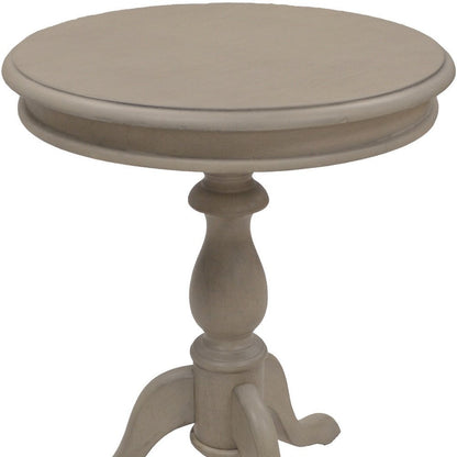 25" Gray Distressed Wood And Solid Wood Round Pedestal End Table