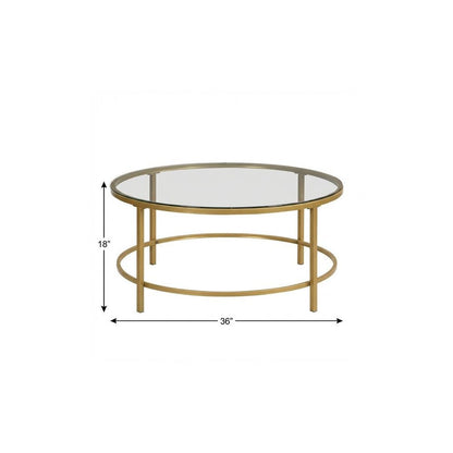 36" Gold And Clear Glass Round Coffee Table