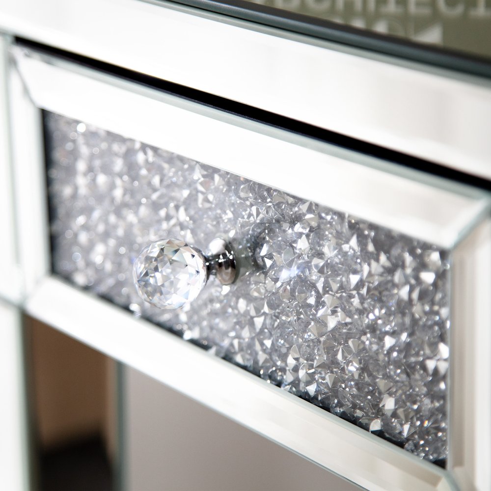 23" Silver Glass Mirrored End Table With Drawer