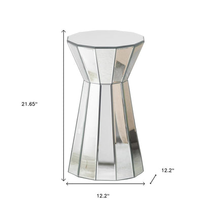 22" Silver Glass Round Mirrored End Table