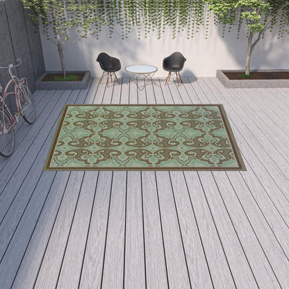 8' X 11' Blue Oriental Stain Resistant Indoor Outdoor Area Rug