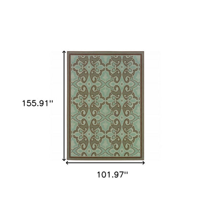 8' X 11' Blue Oriental Stain Resistant Indoor Outdoor Area Rug