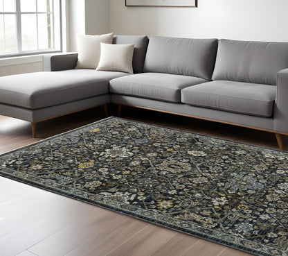 8' X 11' Blue And Dark Blue Oriental Area Rug With Fringe