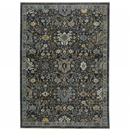 8' X 11' Blue And Dark Blue Oriental Area Rug With Fringe