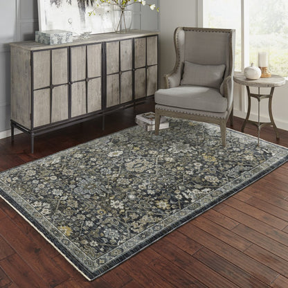 8' X 11' Blue And Dark Blue Oriental Area Rug With Fringe
