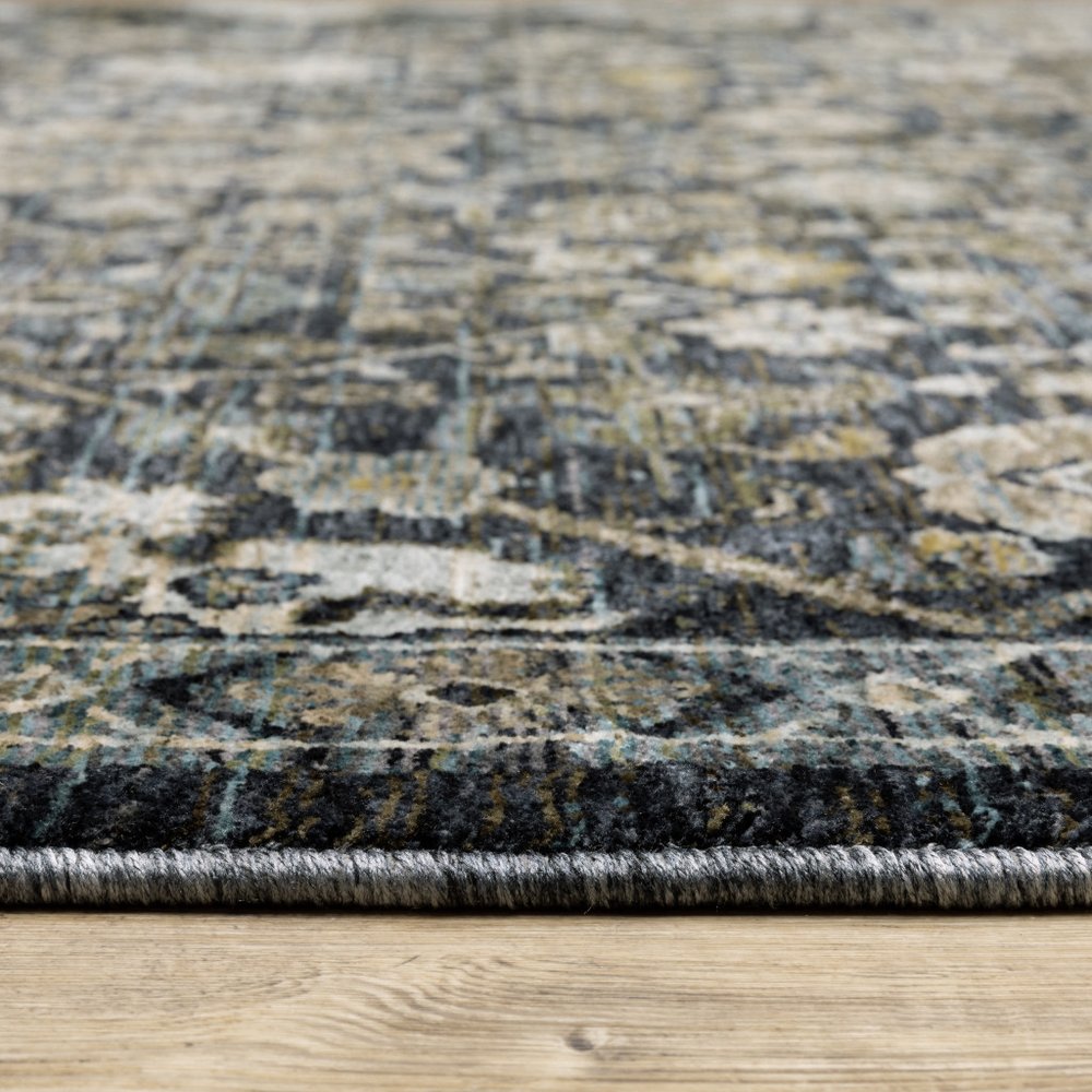 8' X 11' Blue And Dark Blue Oriental Area Rug With Fringe