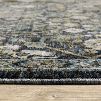 8' X 11' Blue And Dark Blue Oriental Area Rug With Fringe