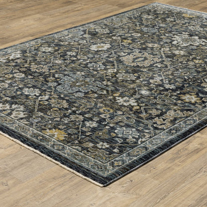 8' X 11' Blue And Dark Blue Oriental Area Rug With Fringe